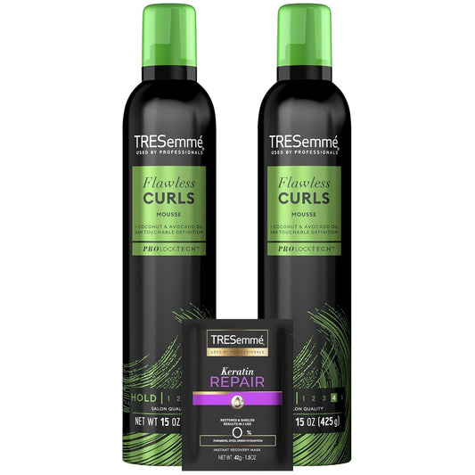 Flawless Curls Mousse 2 - Pack + Keratin Repair Hair Mask – Coconut & Avocado Oils, Touchable Hold, Curl Definition, Frizz Control, Color - Safe, Paraben - Free - WORLD TIME VISITS