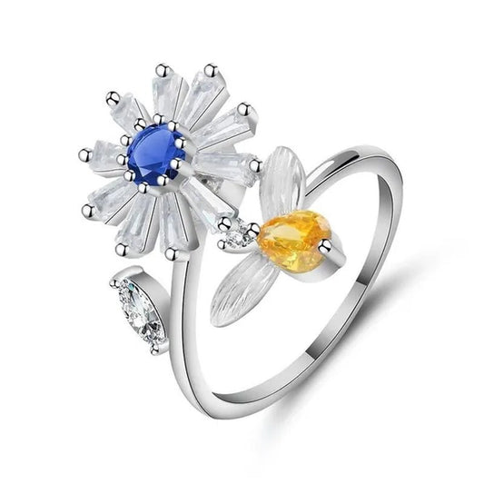 Flower Bees Silver Multicolor Creative Sweet Cute Princess Rings Daisy Opening Ring Adjustable Ring Anniversary Statement Natural Gemstones Pink Sapphire White Sapphire Ring - WORLD TIME VISITS