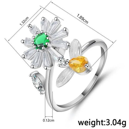 Flower Bees  Silver Multicolor Creative Sweet Cute Princess Rings Daisy Opening Ring Adjustable Ring Anniversary Statement Natural Gemstones Pink Sapphire White Sapphire Ring