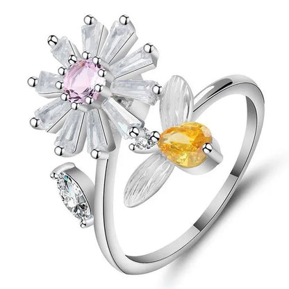 Flower Bees Silver Multicolor Creative Sweet Cute Princess Rings Daisy Opening Ring Adjustable Ring Anniversary Statement Natural Gemstones Pink Sapphire White Sapphire Ring - WORLD TIME VISITS