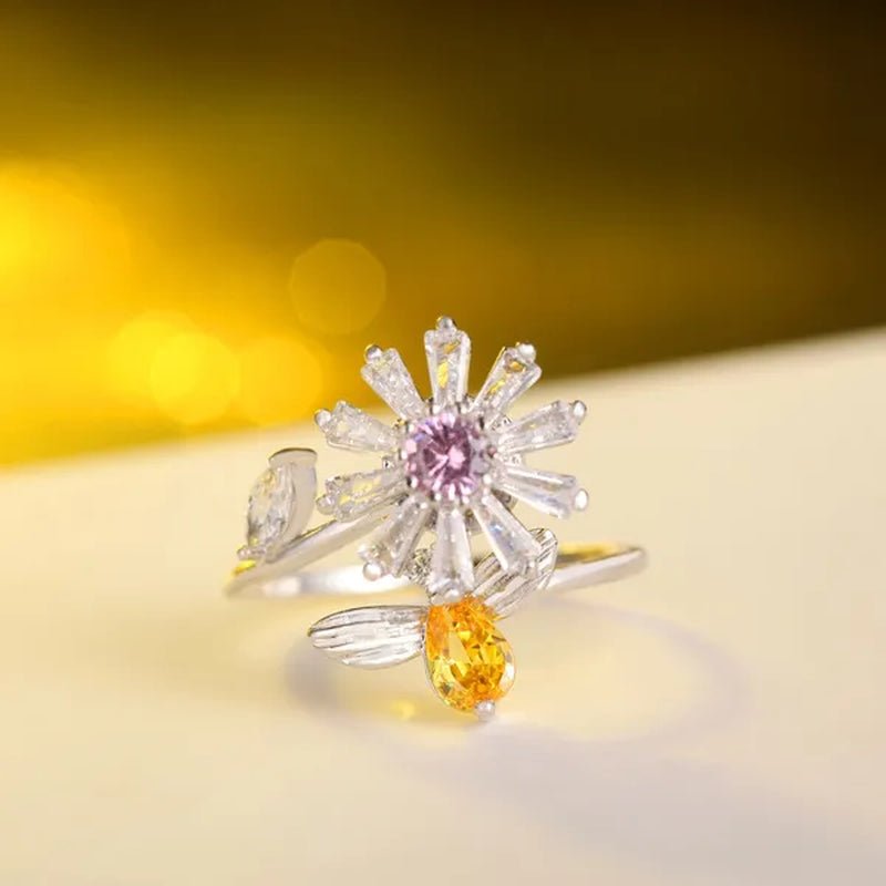 Flower Bees Silver Multicolor Creative Sweet Cute Princess Rings Daisy Opening Ring Adjustable Ring Anniversary Statement Natural Gemstones Pink Sapphire White Sapphire Ring - WORLD TIME VISITS