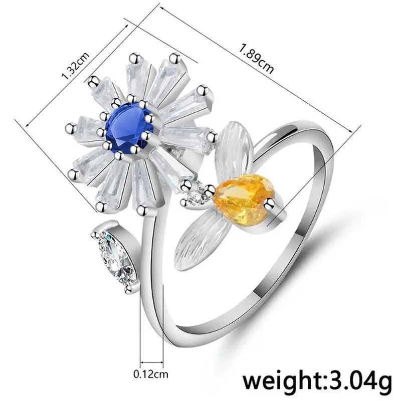 Flower Bees  Silver Multicolor Creative Sweet Cute Princess Rings Daisy Opening Ring Adjustable Ring Anniversary Statement Natural Gemstones Pink Sapphire White Sapphire Ring