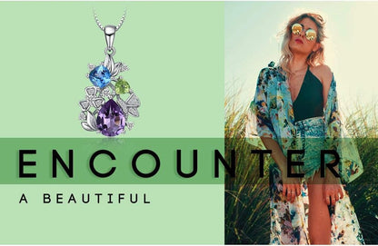 Flower Genuine Amethyst Peridot Blue Topaz Pendant Necklace for Women, Multicolor 925 Sterling Silver Necklaces, Natural Gemstone Jewelry Sets 18 Inches Chain