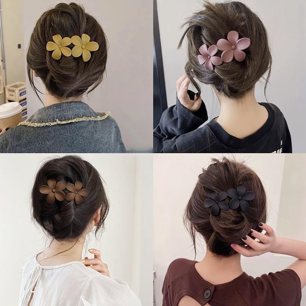 Flower Hair Clips, Matte French Barrettes, Black Floral Hairpins, Claw Clamps, Non-Slip, Elegant Accessories for Women, Girls, Wedding, Summer Party Decorations, 4Pcs