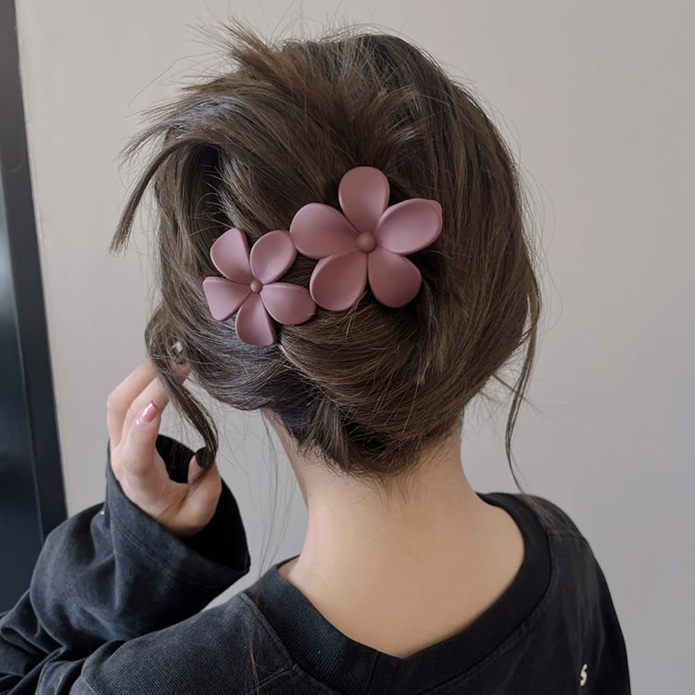 Flower Hair Clips, Matte French Barrettes, Black Floral Hairpins, Claw Clamps, Non-Slip, Elegant Accessories for Women, Girls, Wedding, Summer Party Decorations, 4Pcs