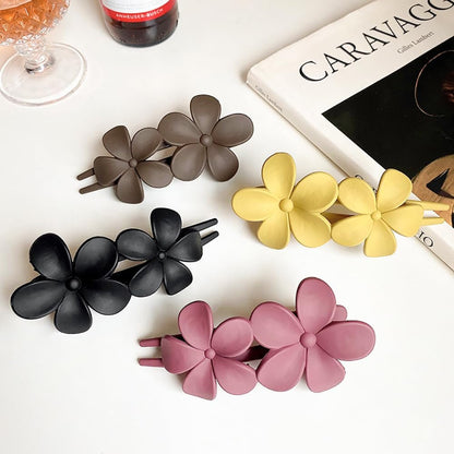 Flower Hair Clips, Matte French Barrettes, Black Floral Hairpins, Claw Clamps, Non-Slip, Elegant Accessories for Women, Girls, Wedding, Summer Party Decorations, 4Pcs