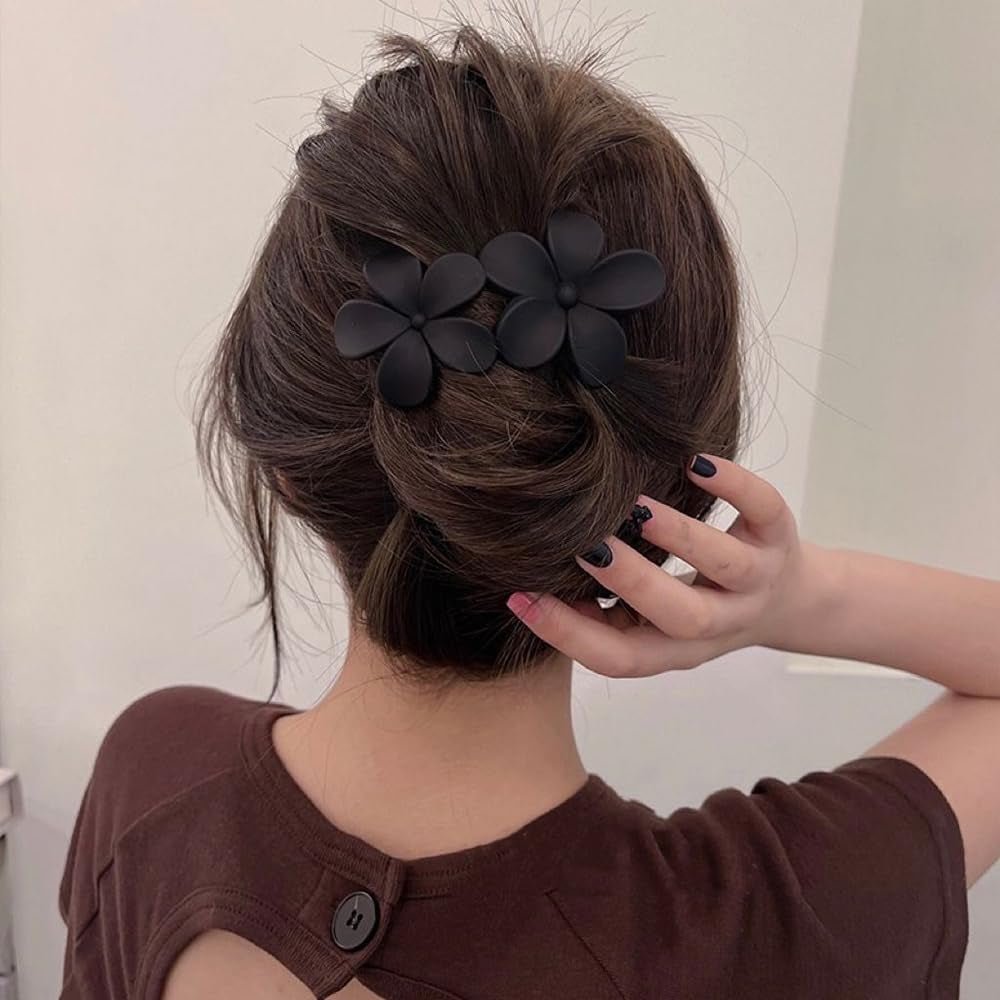 Flower Hair Clips, Matte French Barrettes, Black Floral Hairpins, Claw Clamps, Non - Slip, Elegant Accessories for Women, Girls, Wedding, Summer Party Decorations, 4Pcs - WORLD TIME VISITS