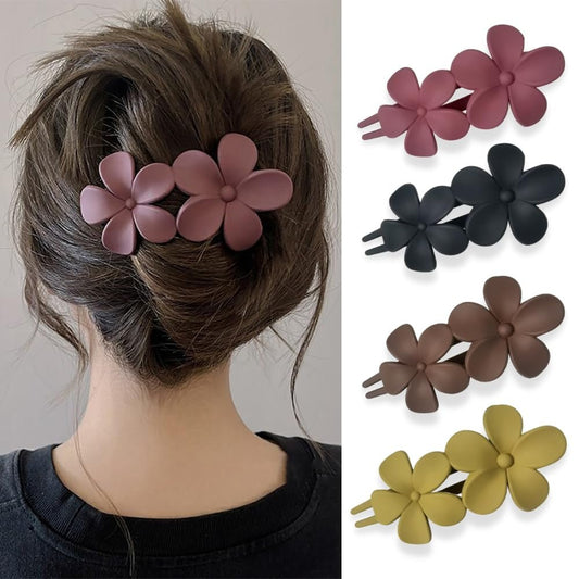 Flower Hair Clips, Matte French Barrettes, Black Floral Hairpins, Claw Clamps, Non - Slip, Elegant Accessories for Women, Girls, Wedding, Summer Party Decorations, 4Pcs - WORLD TIME VISITS