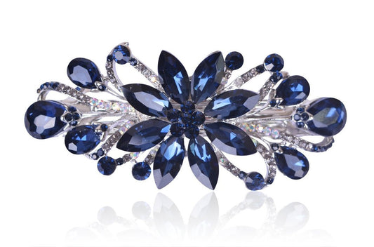 Flower Luxury Jewelry Design Hairpin Rhinestone Hair Barrette Clip,Also Perfect Mother'S Day Gifts for Mom(Dark Blue) - WORLD TIME VISITS