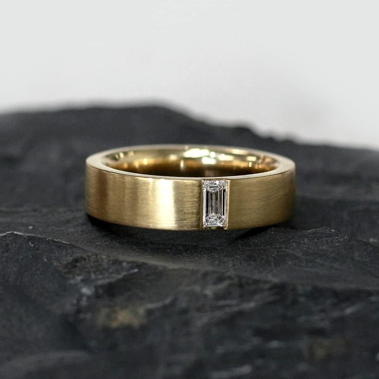 Flush Emerald Cut Lab Diamond (DEF/VS) Wedding Band 14K Gold