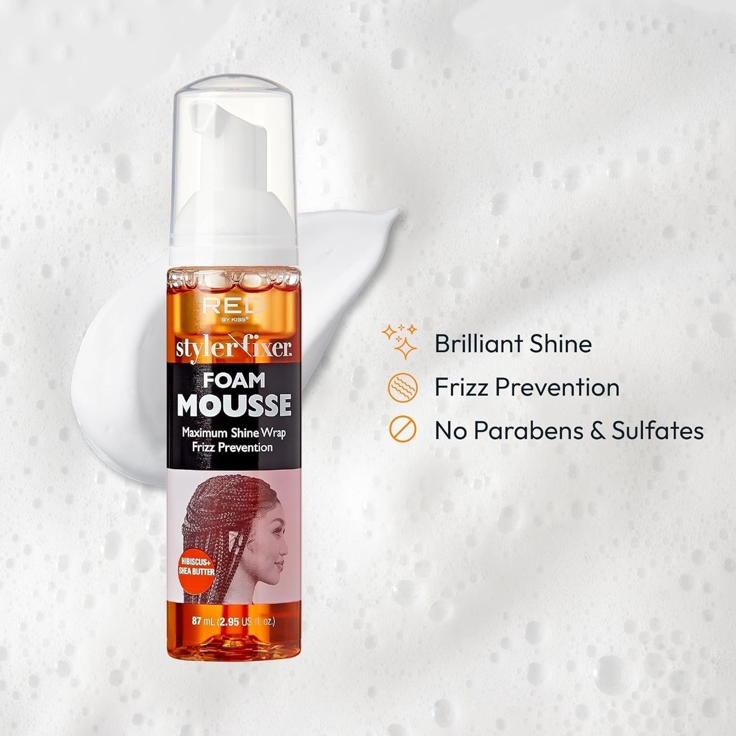 Foaming Mini Travel Size Mousse, Maximum Shine Wrap Mousse, Reduce & Prevent Frizz, Define Curls, Hold Styles, Nourishes Dry & Crips Hair (Hibiscus + Shea Butter)