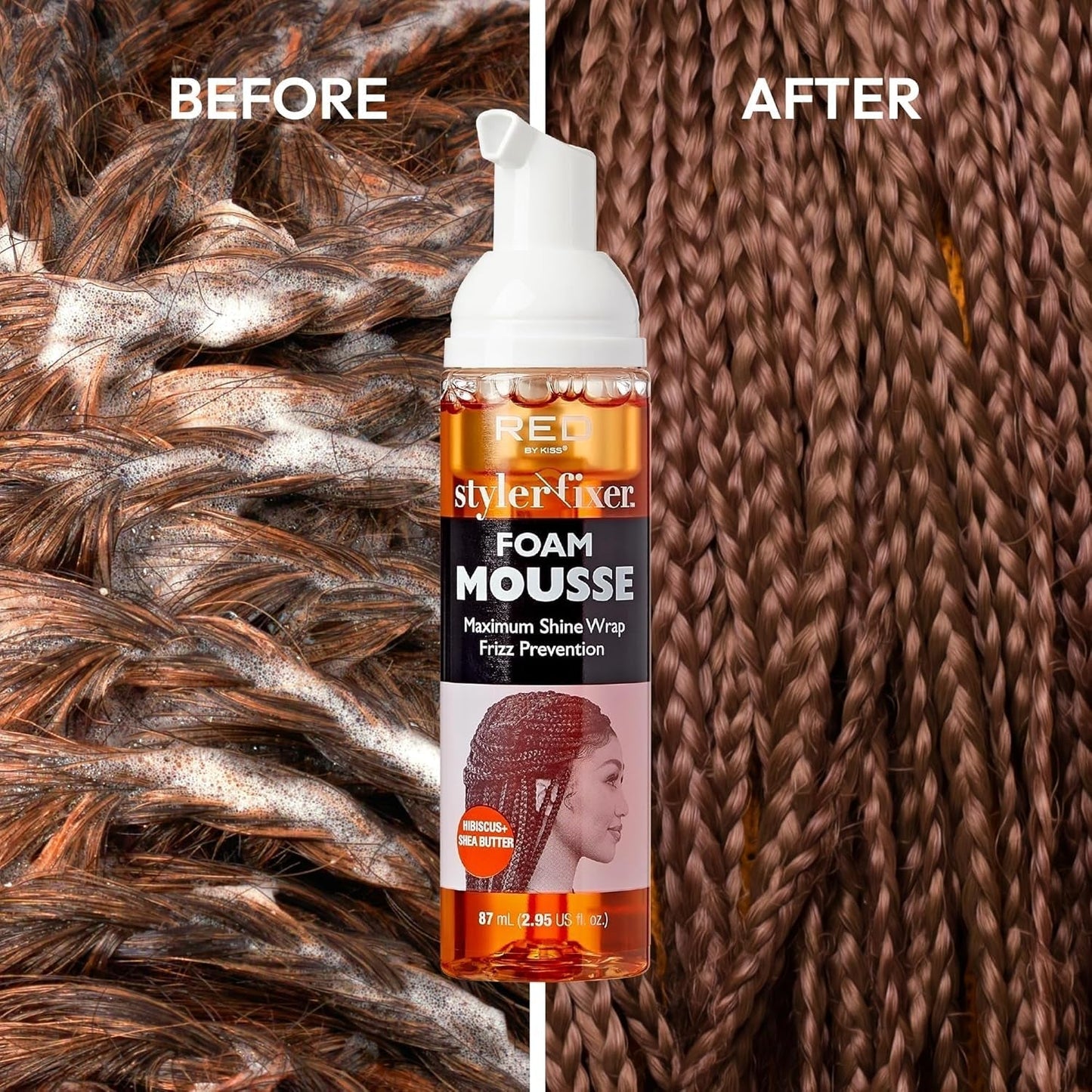 Foaming Mini Travel Size Mousse, Maximum Shine Wrap Mousse, Reduce & Prevent Frizz, Define Curls, Hold Styles, Nourishes Dry & Crips Hair (Hibiscus + Shea Butter)