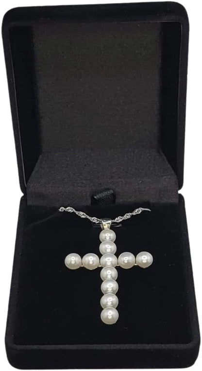 Freshwater Pearl Cross Necklace - Adjustable 20" Pearl Cross Pendant - Silver Christian Jewelry - Faith Jewelry Gift for Christmas, Wedding, Anniversary