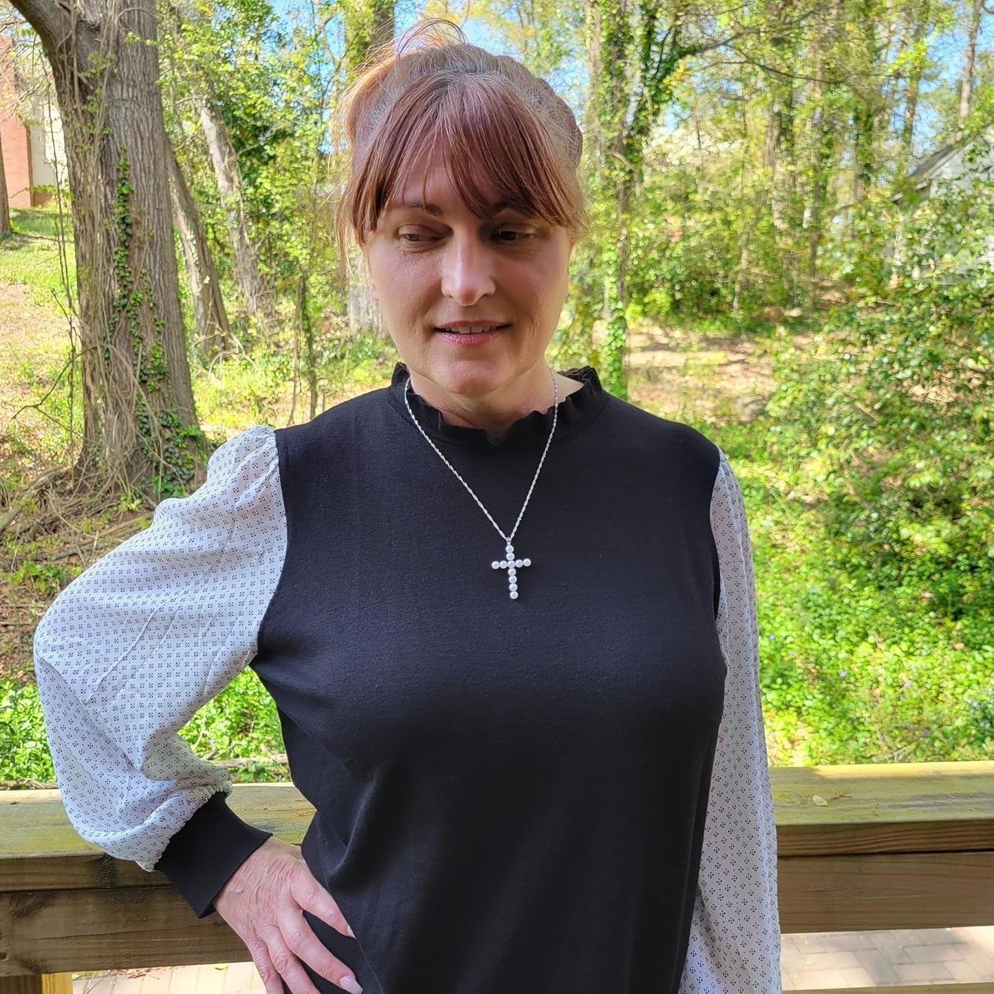 Freshwater Pearl Cross Necklace - Adjustable 20" Pearl Cross Pendant - Silver Christian Jewelry - Faith Jewelry Gift for Christmas, Wedding, Anniversary