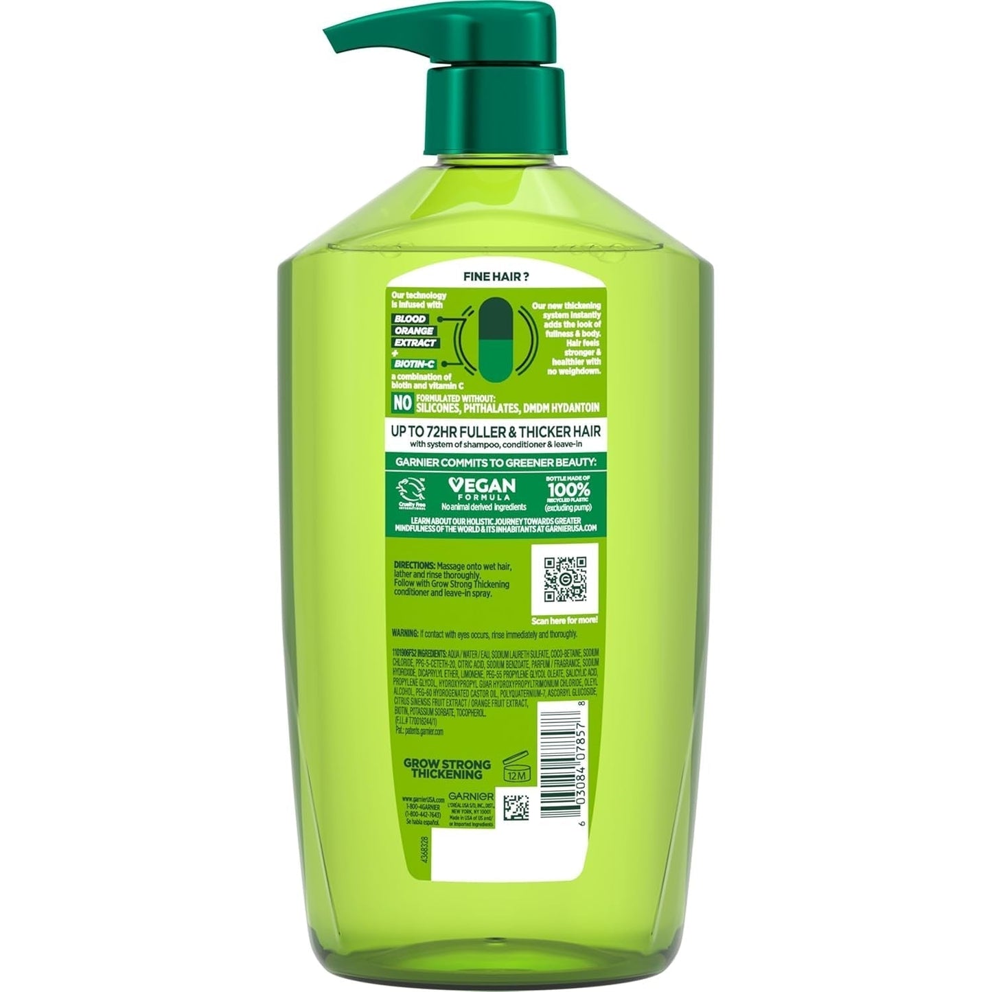 Fructis Grow Strong Thickening Shampoo for Fine Hair, Biotin-C, 33.8 Fl Oz, 1 Count (Packaging May Vary)