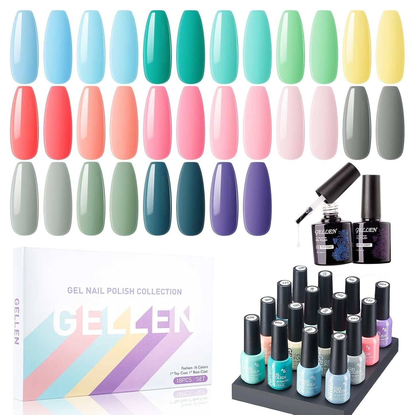 Gel Nail Polish, 16 Colors Gel Nail Polish Set, Need U V Cured Gel Nail Polish Set for Gift, Including Gel Base and Top Coat for Nails Prep - WORLD TIME VISITS