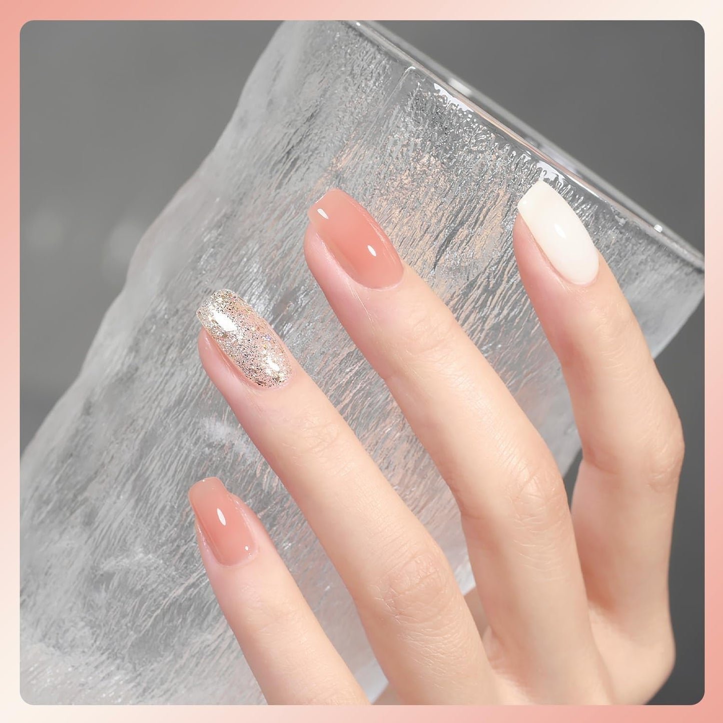 Gel Nail Polish Kit, 3 Colors 16Ml Jelly Milky White Glitter, Sheer Soak off UV Gel Polish Set - Pearl Shimmer