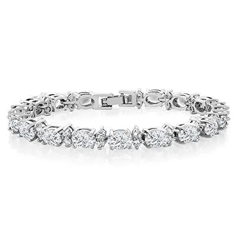 Gem Stone King 925 Sterling Silver Gorgeous Oval and Round Sparkling Cubic Zirconia CZ Tennis Bracelet Jewelry Gift