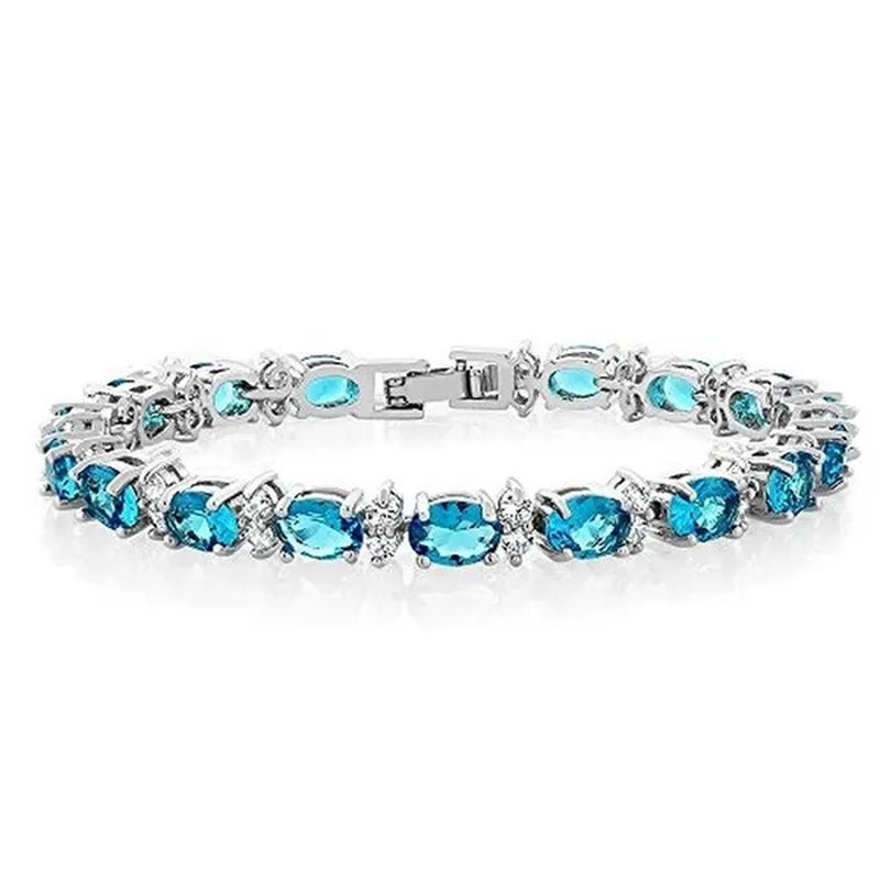 Gem Stone King 925 Sterling Silver Gorgeous Oval and Round Sparkling Cubic Zirconia CZ Tennis Bracelet Jewelry Gift - WORLD TIME VISITS