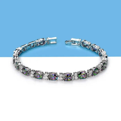 Gem Stone King 925 Sterling Silver Gorgeous Oval and Round Sparkling Cubic Zirconia CZ Tennis Bracelet Jewelry Gift - WORLD TIME VISITS