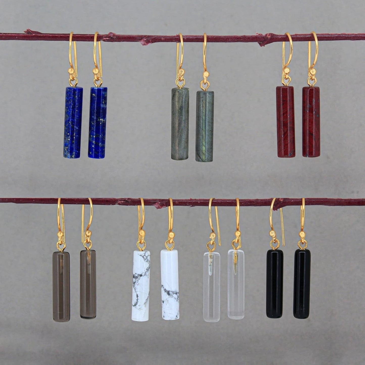 Gempires Lapis Lazuli Bar Earrings, Drop Dangle Earring for Women, September Birthstone,14K Gold Plated Hook Earrings (Lapis Lazuli)