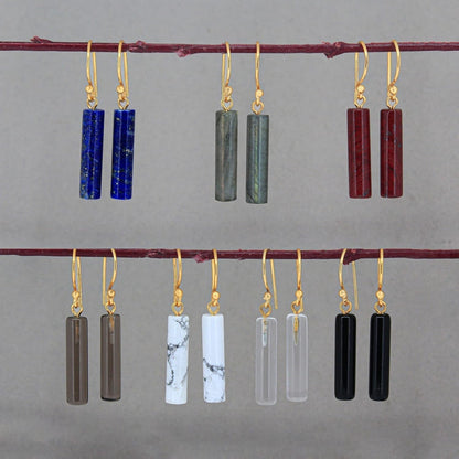 Gempires Lapis Lazuli Bar Earrings, Drop Dangle Earring for Women, September Birthstone,14K Gold Plated Hook Earrings (Lapis Lazuli)