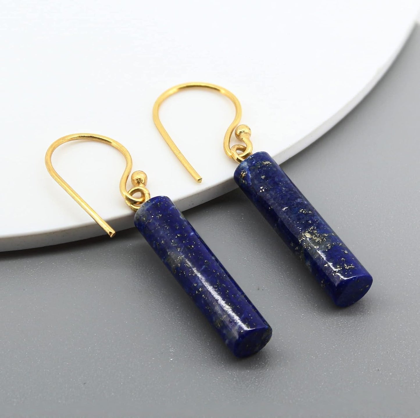 Gempires Lapis Lazuli Bar Earrings, Drop Dangle Earring for Women, September Birthstone,14K Gold Plated Hook Earrings (Lapis Lazuli)