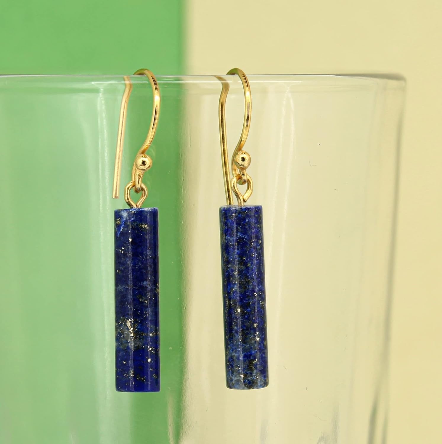 Gempires Lapis Lazuli Bar Earrings, Drop Dangle Earring for Women, September Birthstone,14K Gold Plated Hook Earrings (Lapis Lazuli) - WORLD TIME VISITS