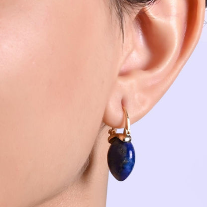 Gempires Lapis Lazuli Hoop Earrings for Women, Drop Earrings, September Birthstone, Trendy, Dangling, 15Mm Pear Shape Crystal, 14K Gold Plated Jewelry - WORLD TIME VISITS