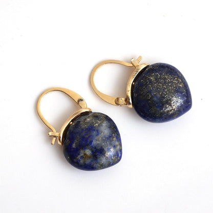 Gempires Lapis Lazuli Hoop Earrings for Women, Drop Earrings, September Birthstone, Trendy, Dangling, 15Mm Pear Shape Crystal, 14K Gold Plated Jewelry