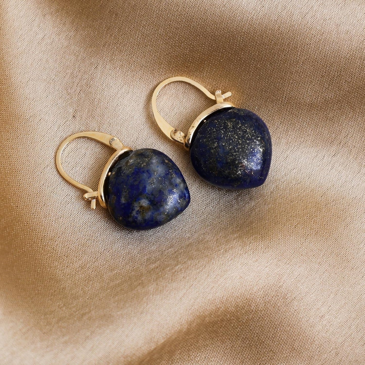 Gempires Lapis Lazuli Hoop Earrings for Women, Drop Earrings, September Birthstone, Trendy, Dangling, 15Mm Pear Shape Crystal, 14K Gold Plated Jewelry