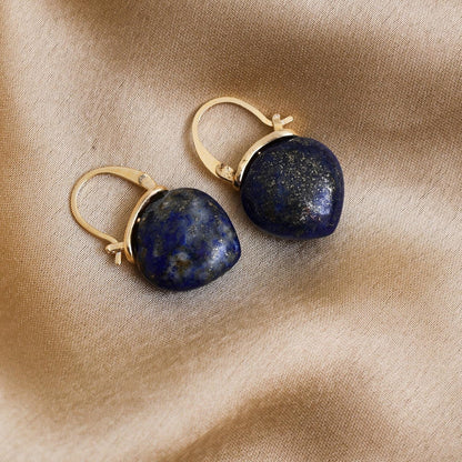 Gempires Lapis Lazuli Hoop Earrings for Women, Drop Earrings, September Birthstone, Trendy, Dangling, 15Mm Pear Shape Crystal, 14K Gold Plated Jewelry