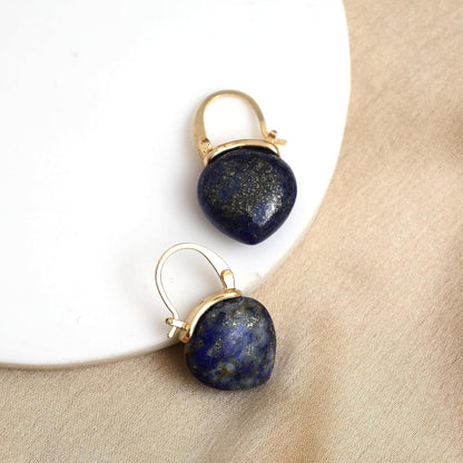 Gempires Lapis Lazuli Hoop Earrings for Women, Drop Earrings, September Birthstone, Trendy, Dangling, 15Mm Pear Shape Crystal, 14K Gold Plated Jewelry