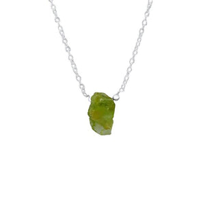Gempires Raw Peridot Pendant Necklace, Peridot Crystal Pendant 10-14 Mm, August Birthstone Jewelry for Women, 16 + 2 Inch Silver Plated Adjustable Chain
