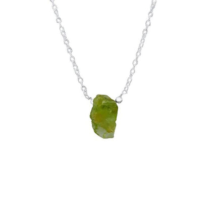 Gempires Raw Peridot Pendant Necklace, Peridot Crystal Pendant 10 - 14 Mm, August Birthstone Jewelry for Women, 16 + 2 Inch Silver Plated Adjustable Chain - WORLD TIME VISITS