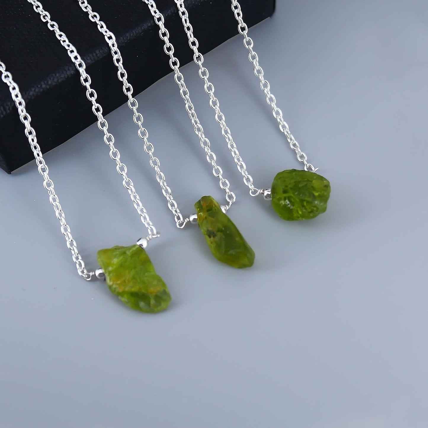 Gempires Raw Peridot Pendant Necklace, Peridot Crystal Pendant 10 - 14 Mm, August Birthstone Jewelry for Women, 16 + 2 Inch Silver Plated Adjustable Chain - WORLD TIME VISITS
