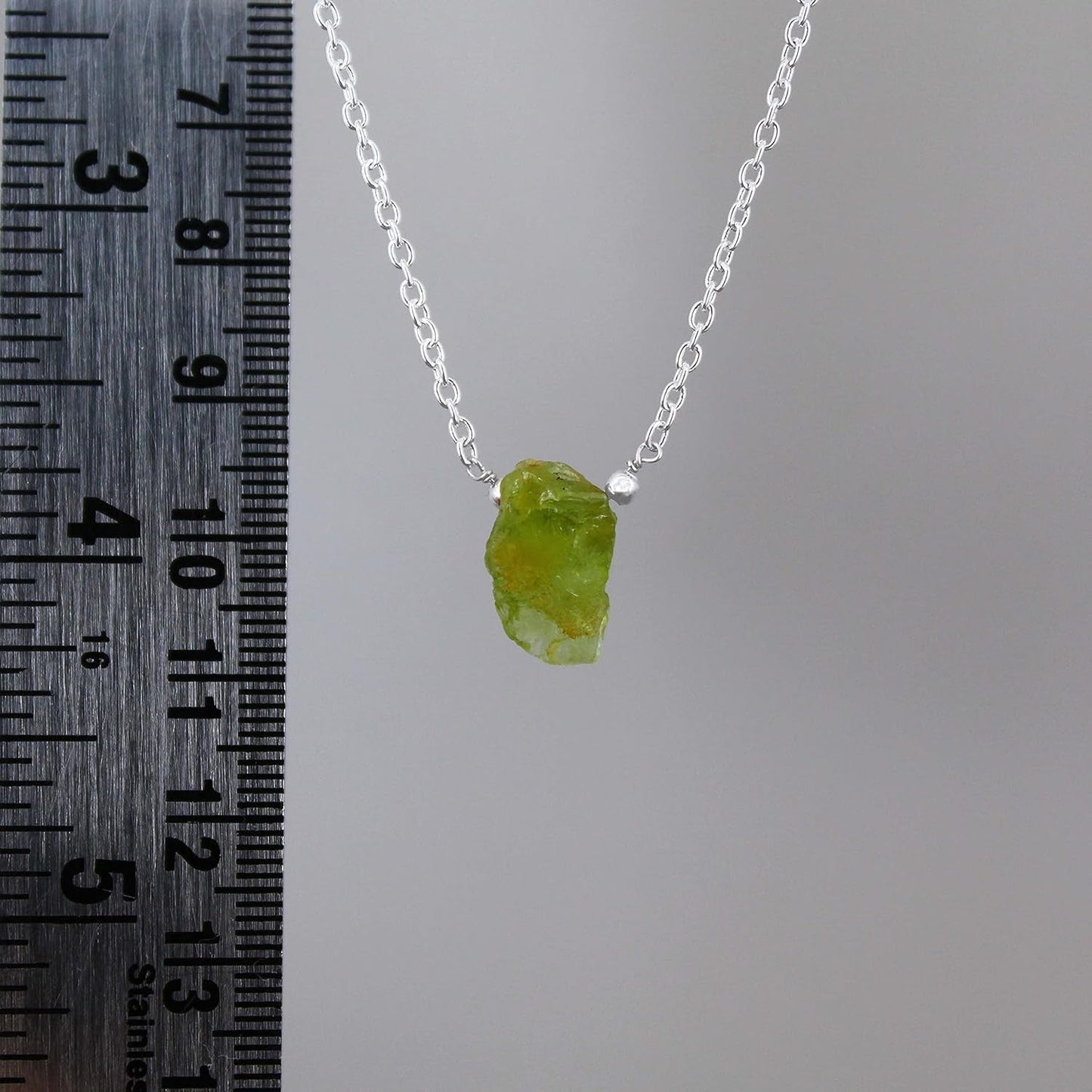 Gempires Raw Peridot Pendant Necklace, Peridot Crystal Pendant 10-14 Mm, August Birthstone Jewelry for Women, 16 + 2 Inch Silver Plated Adjustable Chain