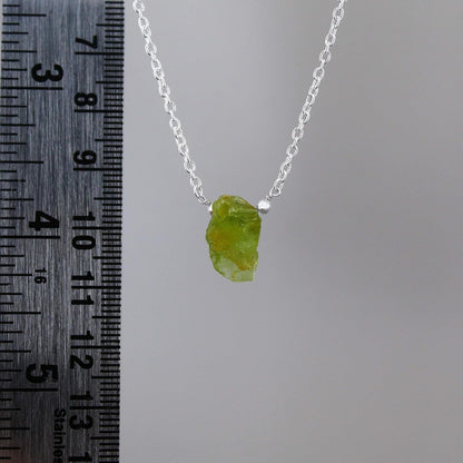 Gempires Raw Peridot Pendant Necklace, Peridot Crystal Pendant 10-14 Mm, August Birthstone Jewelry for Women, 16 + 2 Inch Silver Plated Adjustable Chain
