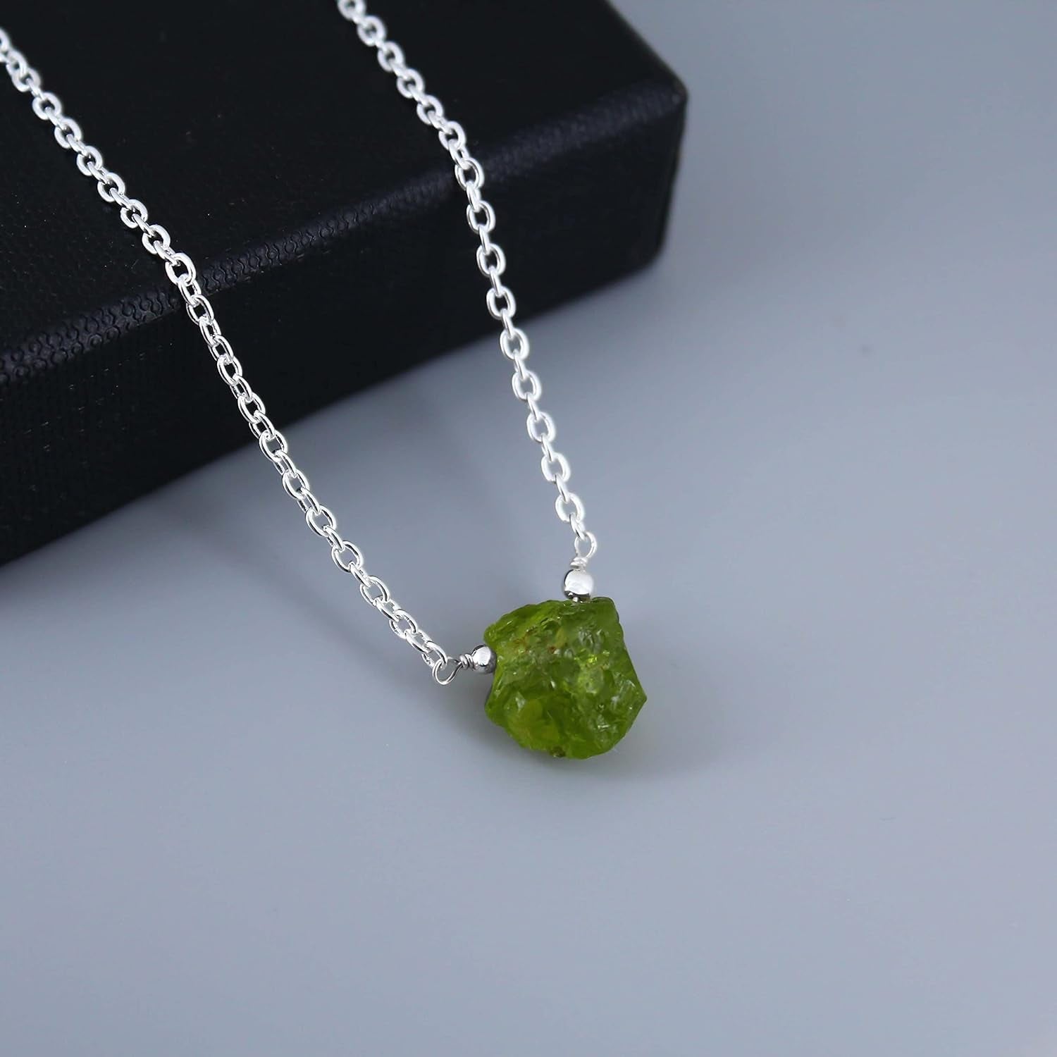 Gempires Raw Peridot Pendant Necklace, Peridot Crystal Pendant 10 - 14 Mm, August Birthstone Jewelry for Women, 16 + 2 Inch Silver Plated Adjustable Chain - WORLD TIME VISITS