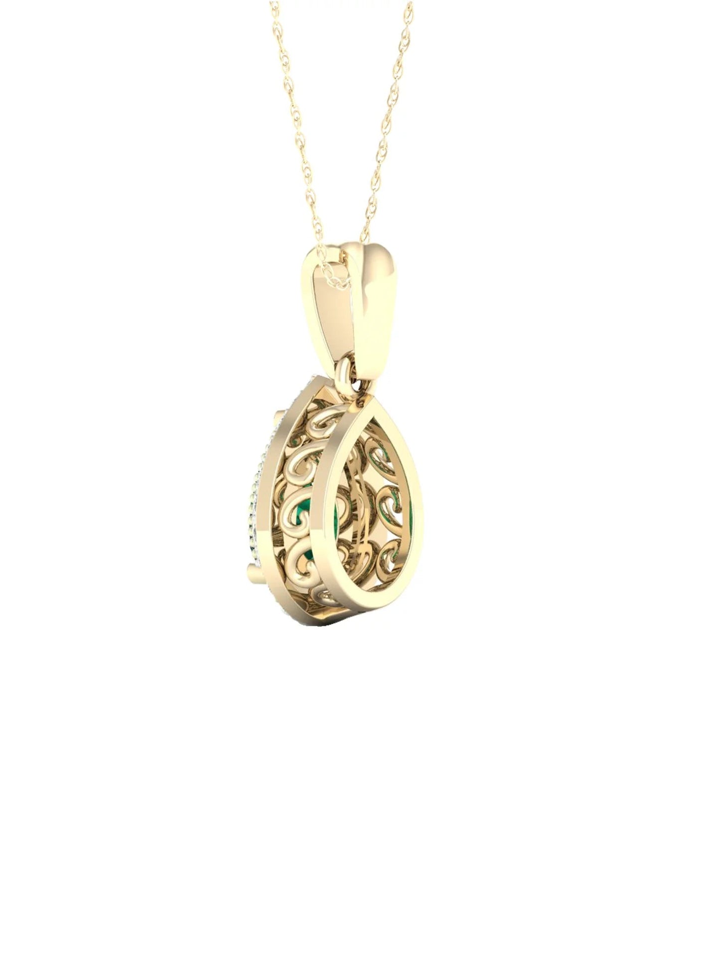 Gemstone 10K Yellow Gold Emerald 1/10 CT TW Diamond Halo Necklace