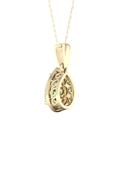 Gemstone 10K Yellow Gold Emerald 1/10 CT TW Diamond Halo Necklace