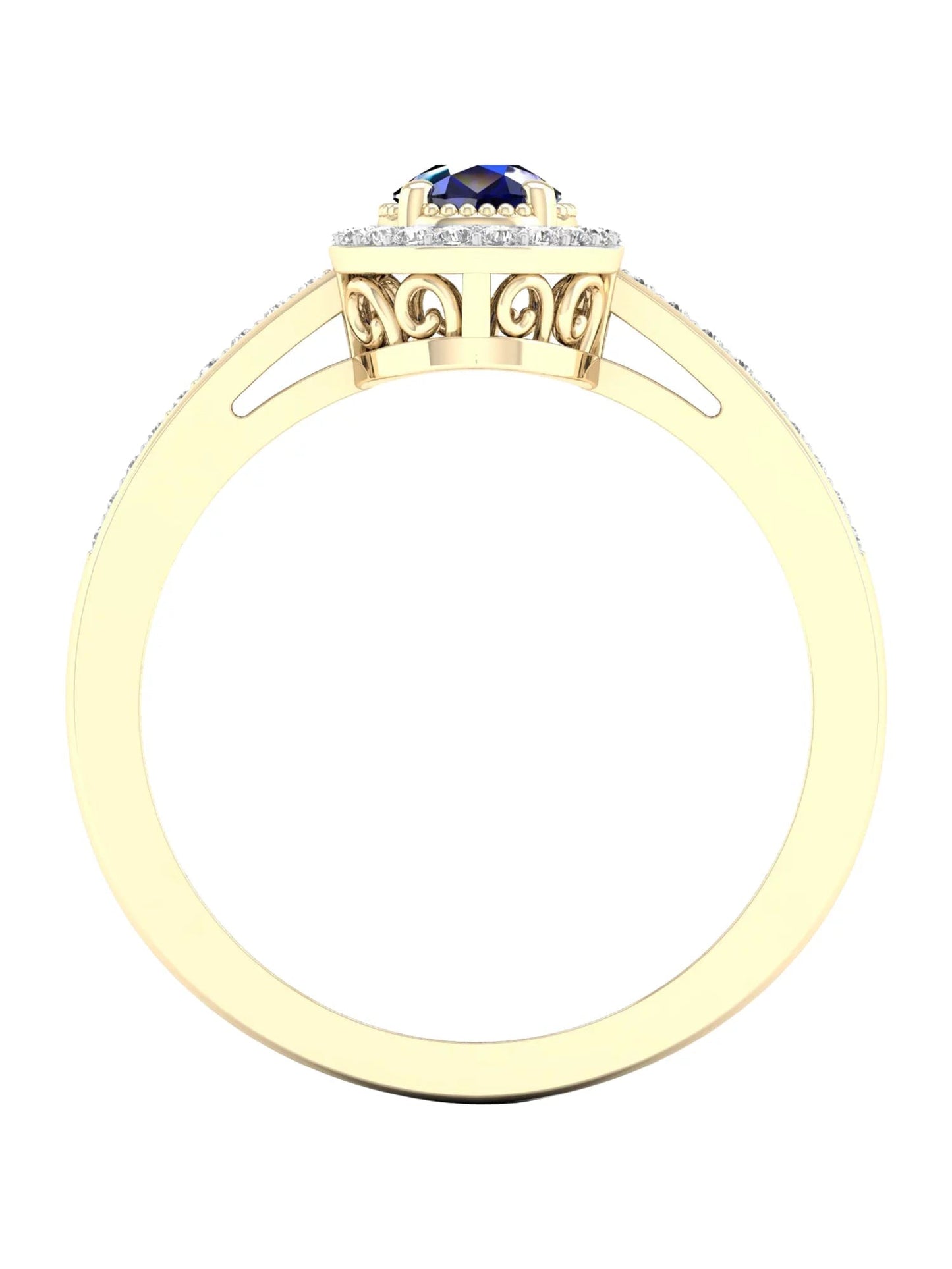 Gemstone 10K Yellow Gold Pear Blue Sapphire 1/8 CT TW Diamond Halo Women'S Ring
