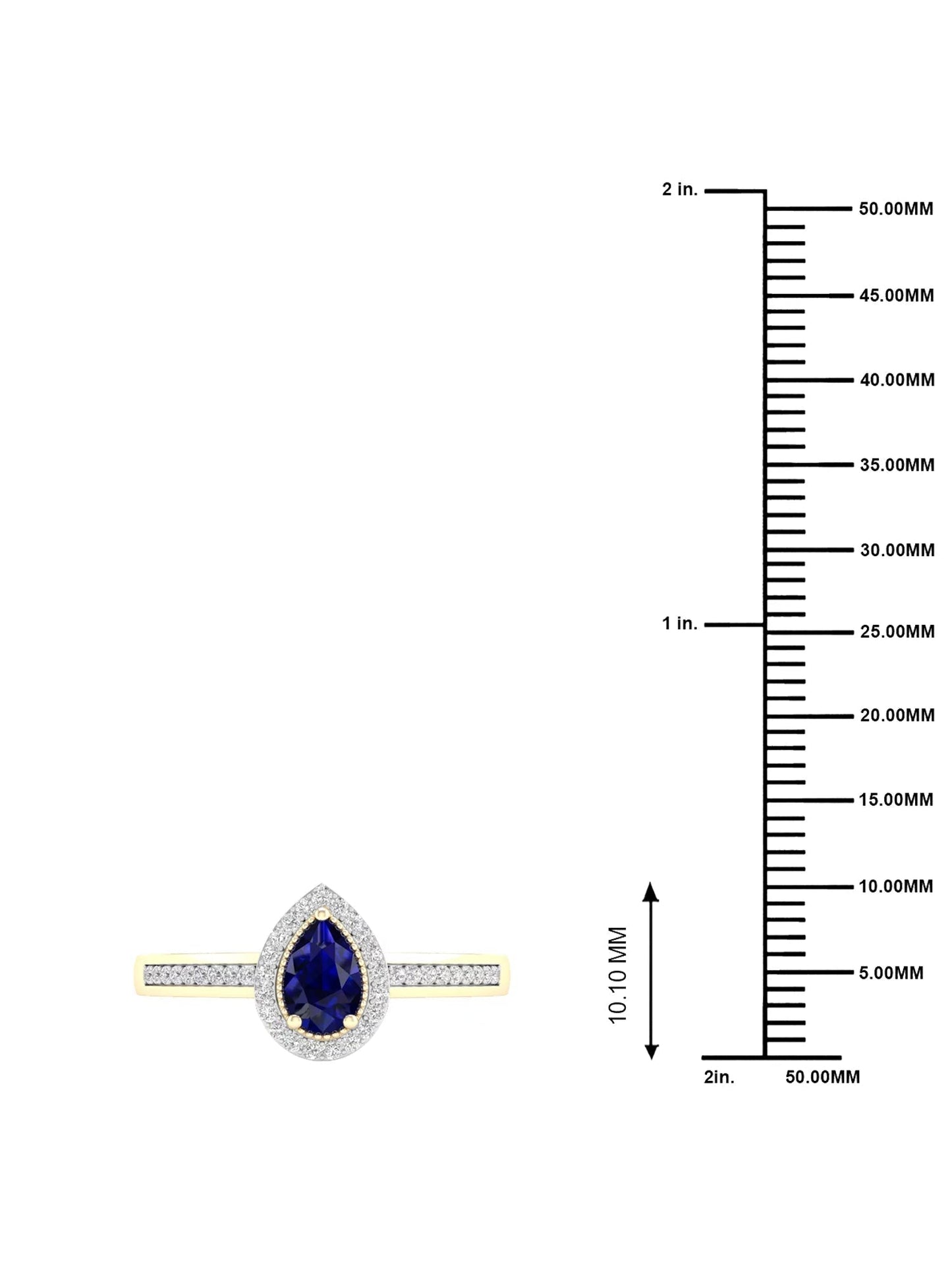 Gemstone 10K Yellow Gold Pear Blue Sapphire 1/8 CT TW Diamond Halo Women'S Ring
