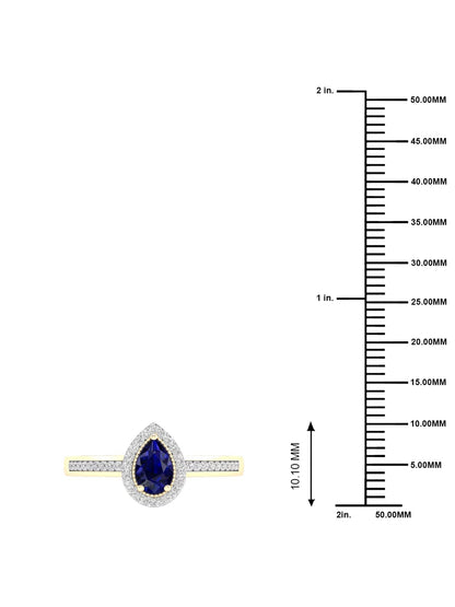 Gemstone 10K Yellow Gold Pear Blue Sapphire 1/8 CT TW Diamond Halo Women'S Ring