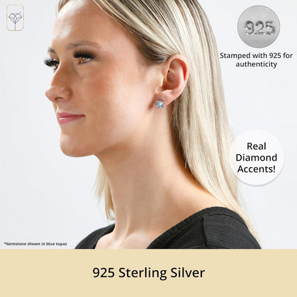 Gemstone and Diamond Accent Halo Cushion Cut Stud Earrings for Women in 925 Sterling Silver 7Mm Birthstone with Push Backs by - WORLD TIME VISITS