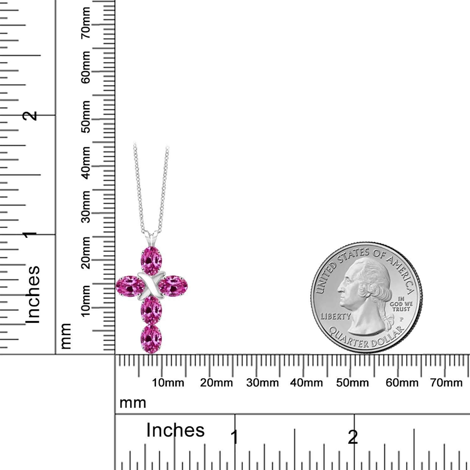 Gemstone Birthstone Cross Necklace | 925 Sterling Silver | Oval 6X4MM | Jesus Christian Reiligous Crucifix Jewelry Pendant Necklace for Women | with 18 Inch Silver Chain - WORLD TIME VISITS