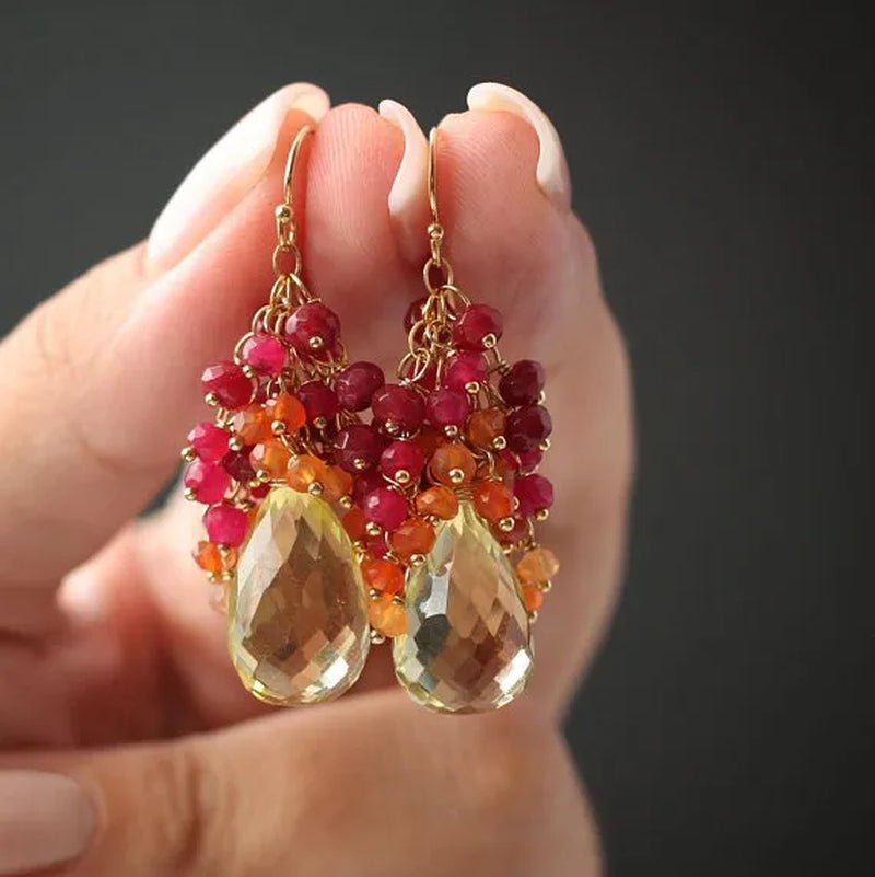 Gemstone Earrings Drop Earrings Ruby Earrings Cluster Earrings Lemon Topaz Earrings - WORLD TIME VISITS