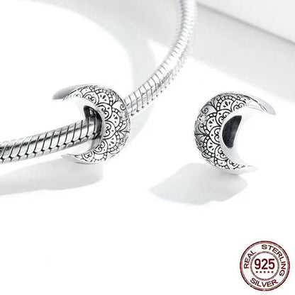 Genuine 925 Sterling Silver Vine & Moon Beads Charm Fit Charm Bracelets DIY - WORLD TIME VISITS