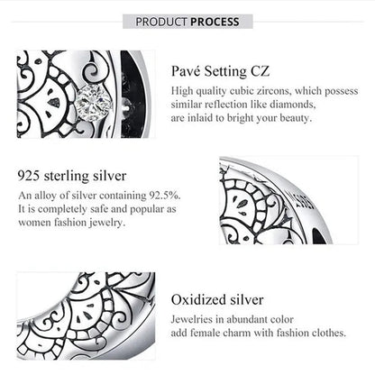 Genuine 925 Sterling Silver Vine & Moon Beads Charm Fit Charm Bracelets DIY