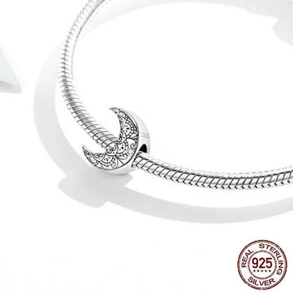 Genuine 925 Sterling Silver Vine & Moon Beads Charm Fit Charm Bracelets DIY